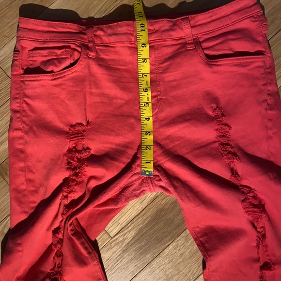 Forever 21 coral red distressed destroyed ripped skinny jeans size 30 - Picture 5 of 11